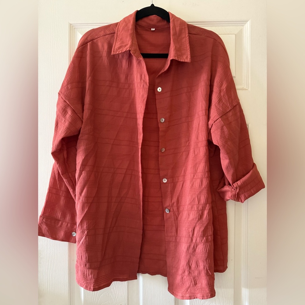 Rust Textured Button-Up Shirt